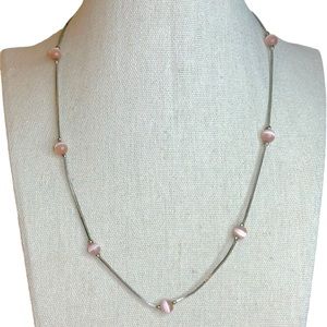 Vintage Baby Pink Cats Eye Beaded Silver Tone Necklace